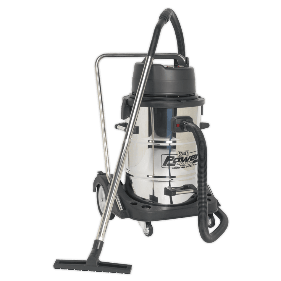 Sealey Industrial Wet & Dry Vacuum Cleaner 77ltr Stainless Drum 2400W/230V Swivel Bin Empty Model No-PC477