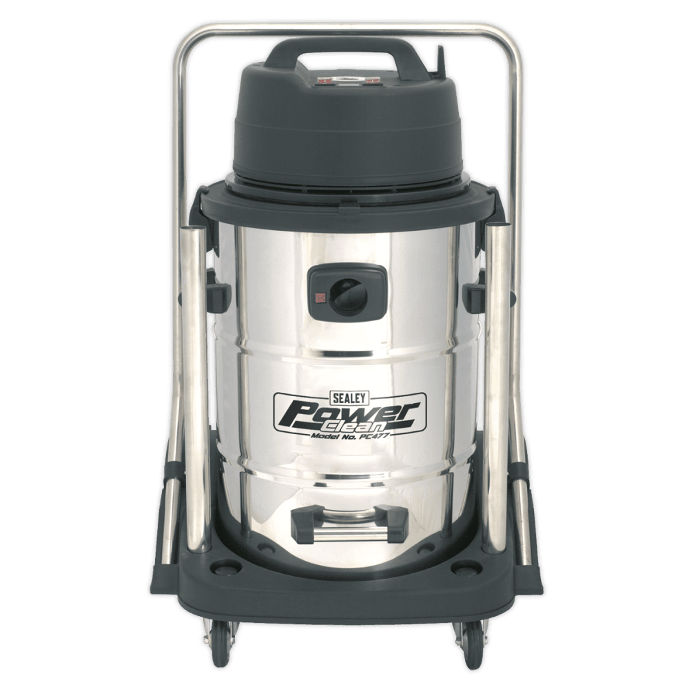 Sealey Industrial Wet & Dry Vacuum Cleaner 77ltr Stainless Drum 2400W/230V Swivel Bin Empty Model No-PC477