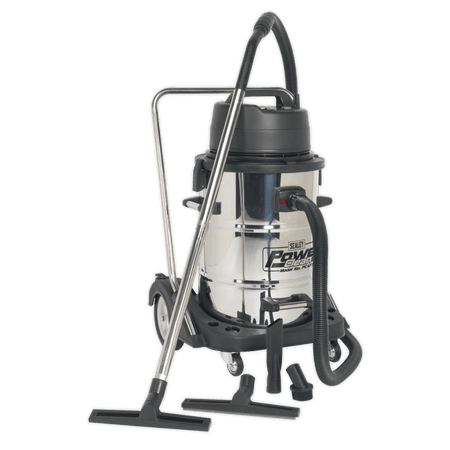 Sealey Industrial Wet & Dry Vacuum Cleaner 77ltr Stainless Drum 2400W/230V Swivel Bin Empty Model No-PC477