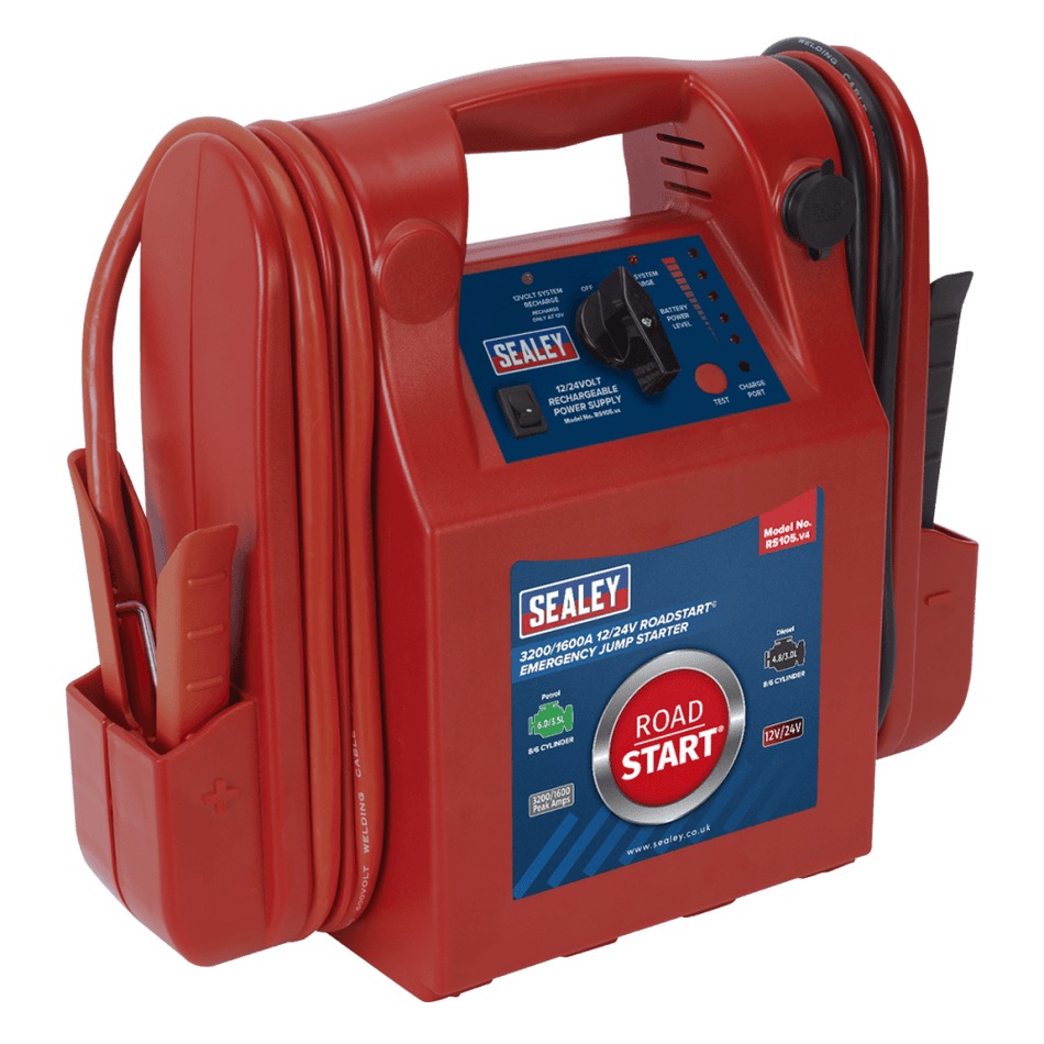 Sealey RoadStart Â¶Ã· Emergency Power Pack 12/24V 3200/1600 Peak Amps Model No-RS105