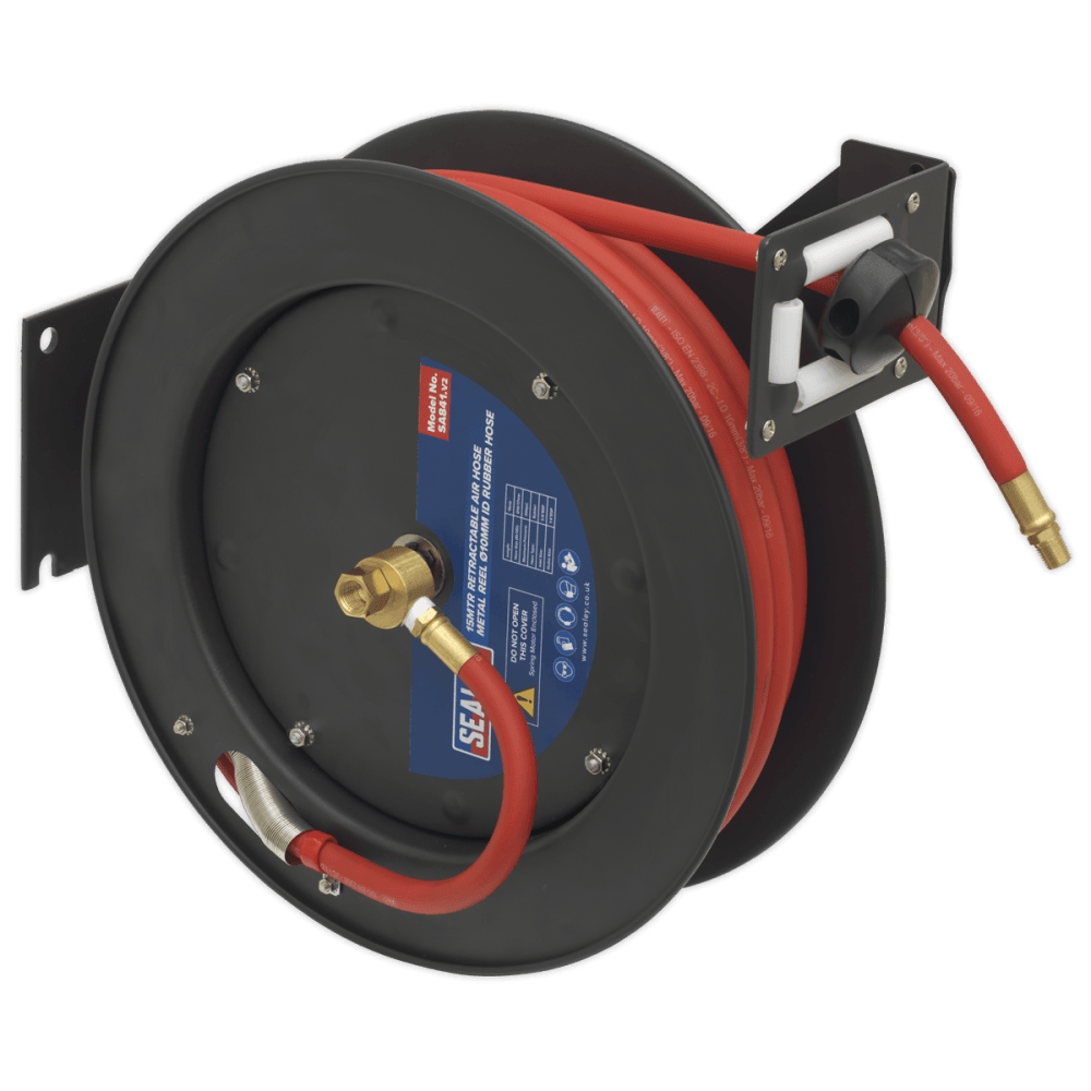 Sealey Retractable Air Hose Metal Reel 15mtr 10mm ID Rubber Hose Model No- 13066