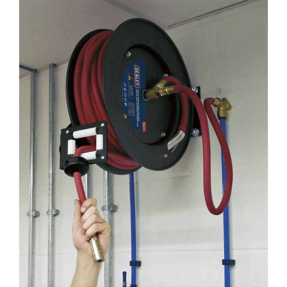 Sealey Retractable Air Hose Metal Reel 15mtr 10mm ID Rubber Hose Model No- 13066