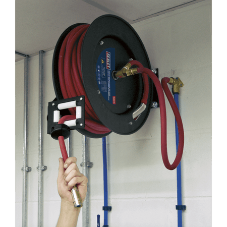 Sealey Retractable Air Hose Metal Reel 15mtr 10mm ID Rubber Hose Model No- 13066