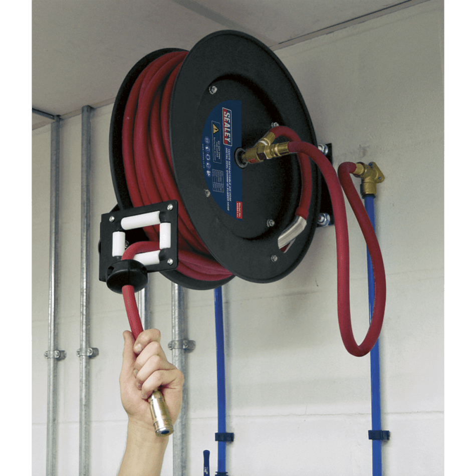 Sealey Retractable Air Hose Metal Reel 15mtr 10mm ID Rubber Hose Model No- 13066