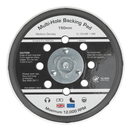 Sealey Universal Dust-Free Stick-On DA Backing Pad 150mm x 5/16"UNF Model No-AK289