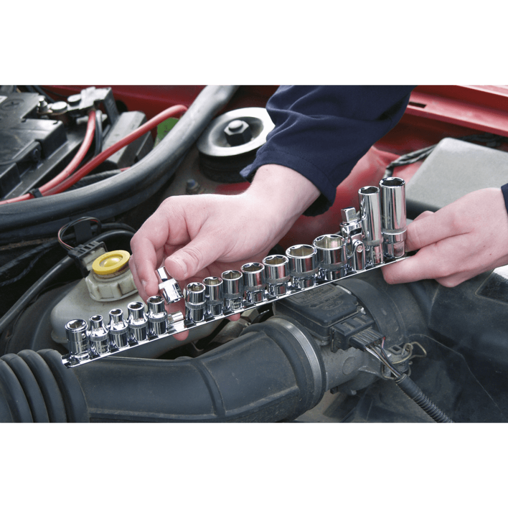 Sealey Socket Retaining Rail with 14 Clips 3/8"Sq Drive Model No-AK3814