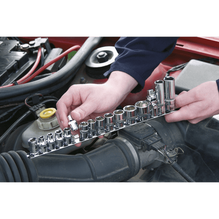 Sealey Socket Retaining Rail with 14 Clips 3/8"Sq Drive Model No-AK3814
