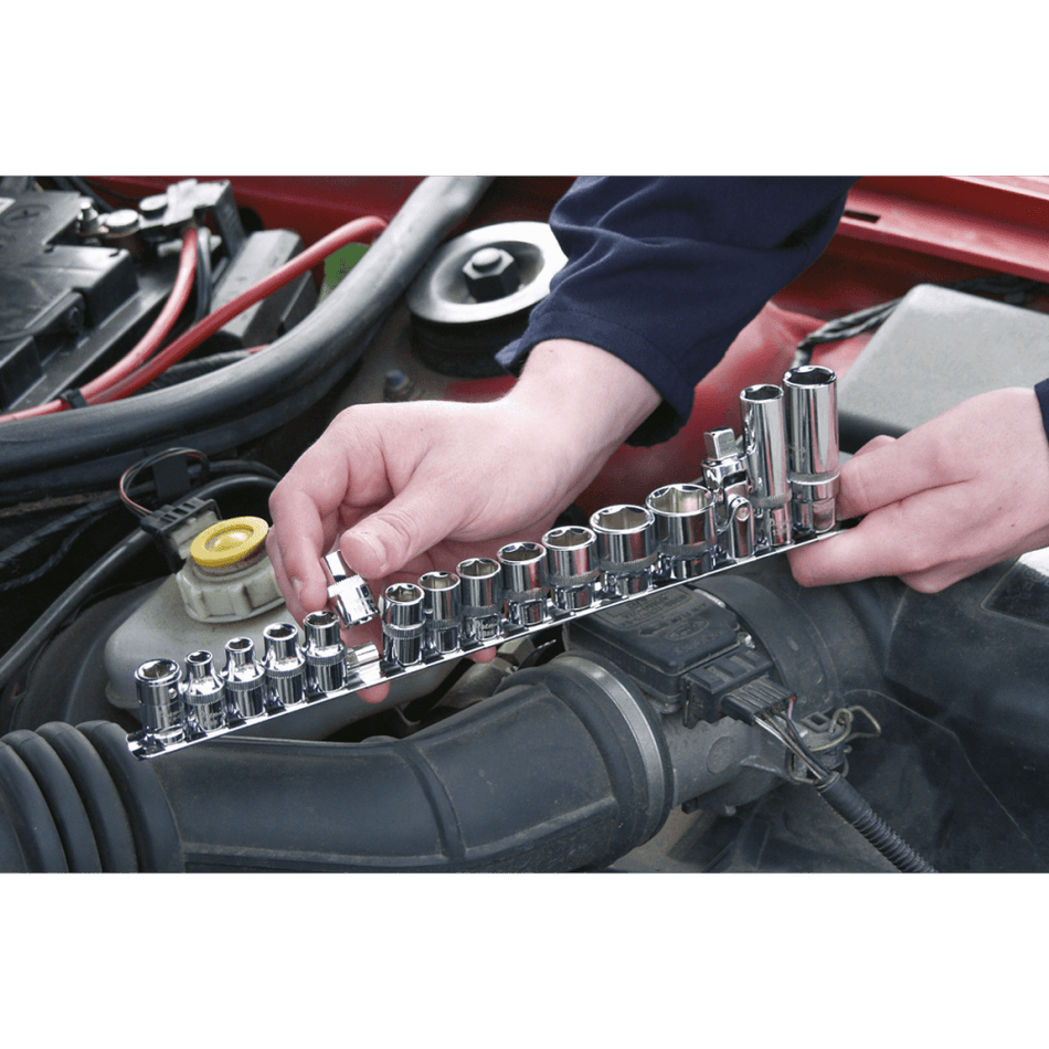 Sealey Socket Retaining Rail with 14 Clips 3/8"Sq Drive Model No-AK3814