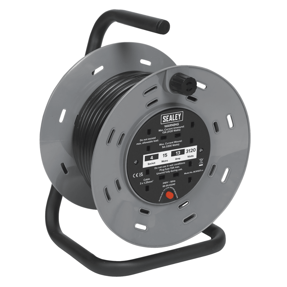 Sealey Cable Reel 15mtr 3 x 230V Thermal Trip Model No-BCR153T