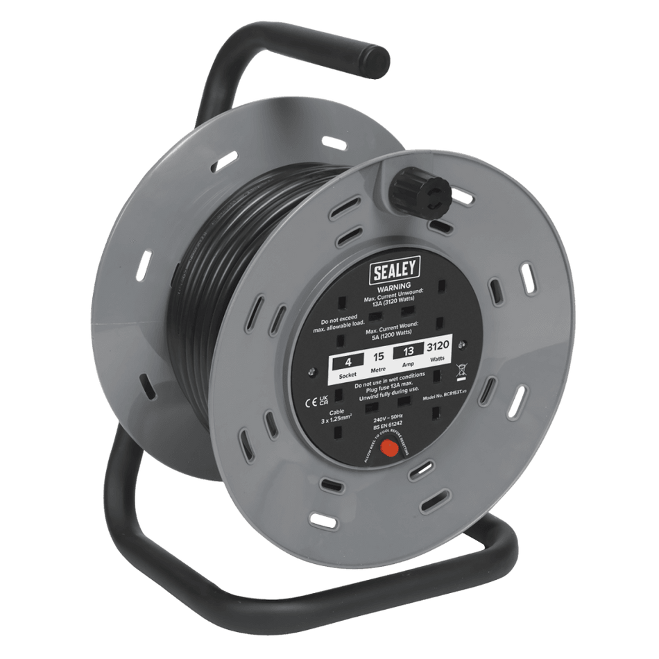 Sealey Cable Reel 15mtr 3 x 230V Thermal Trip Model No-BCR153T
