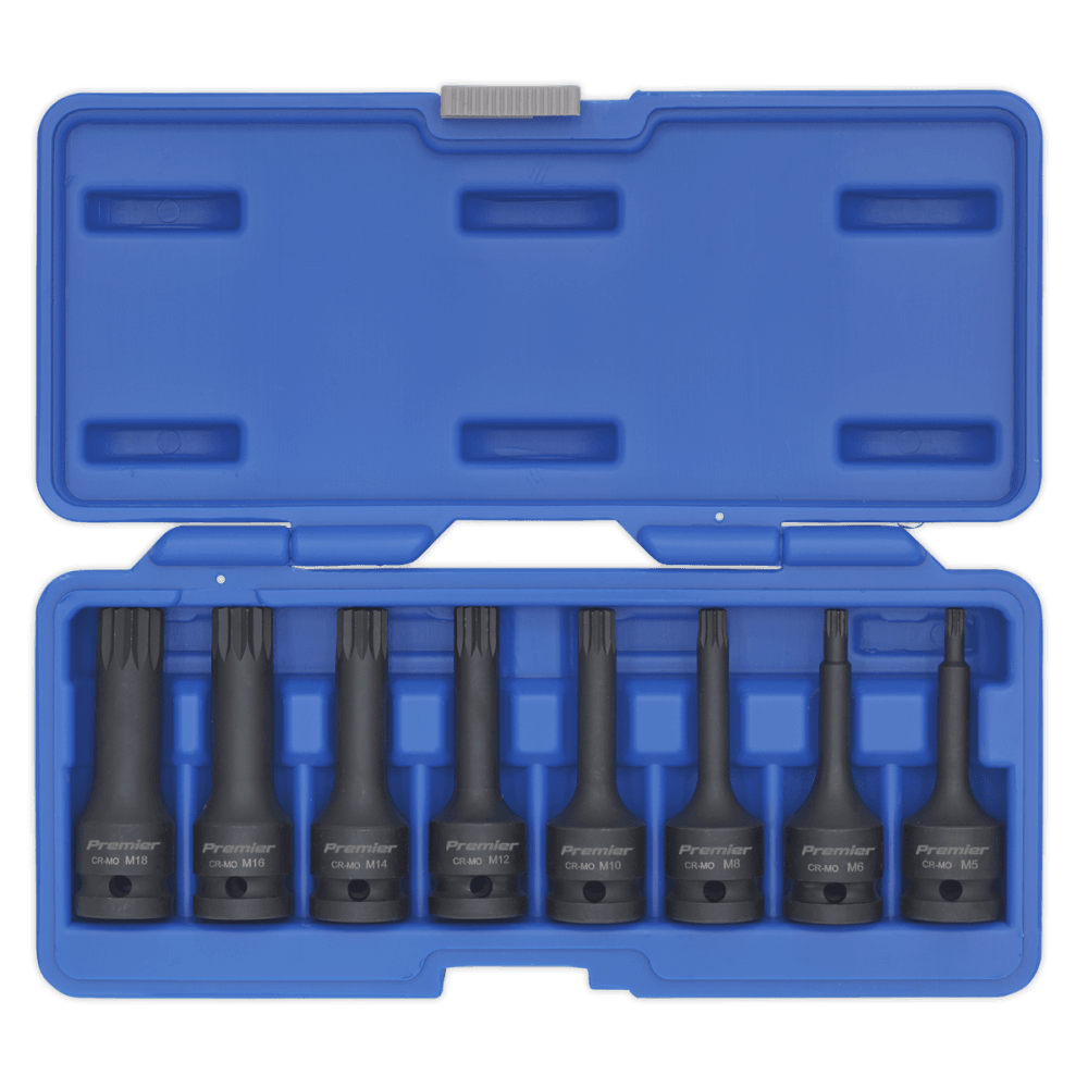 Sealey Impact Spline Socket Bit Set 8pc 1/2"Sq Drive Model No-AK5604