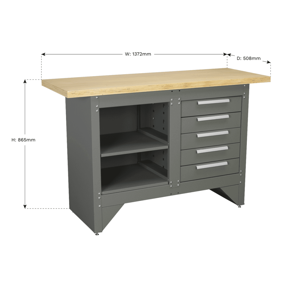 Sealey Workbench with 5 Drawers Ball Bearing Runners Heavy-Duty Model No-AP2030BB