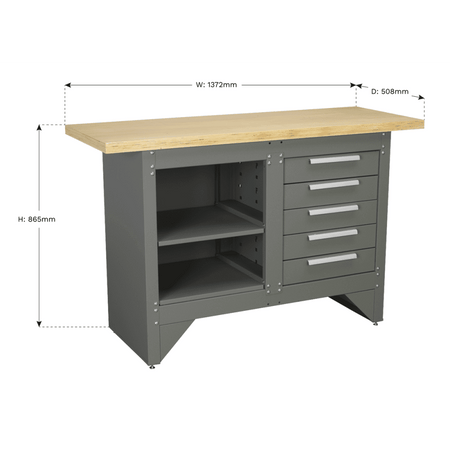 Sealey Workbench with 5 Drawers Ball Bearing Runners Heavy-Duty Model No-AP2030BB