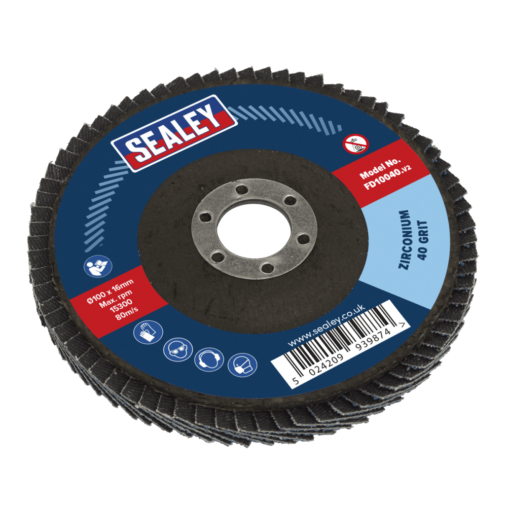 Sealey Flap Disc Zirconium 100mm 16mm Bore 40Grit Model No-FD10040