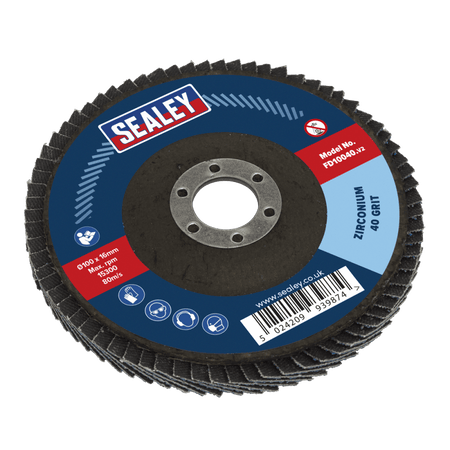 Sealey Flap Disc Zirconium 100mm 16mm Bore 40Grit Model No-FD10040