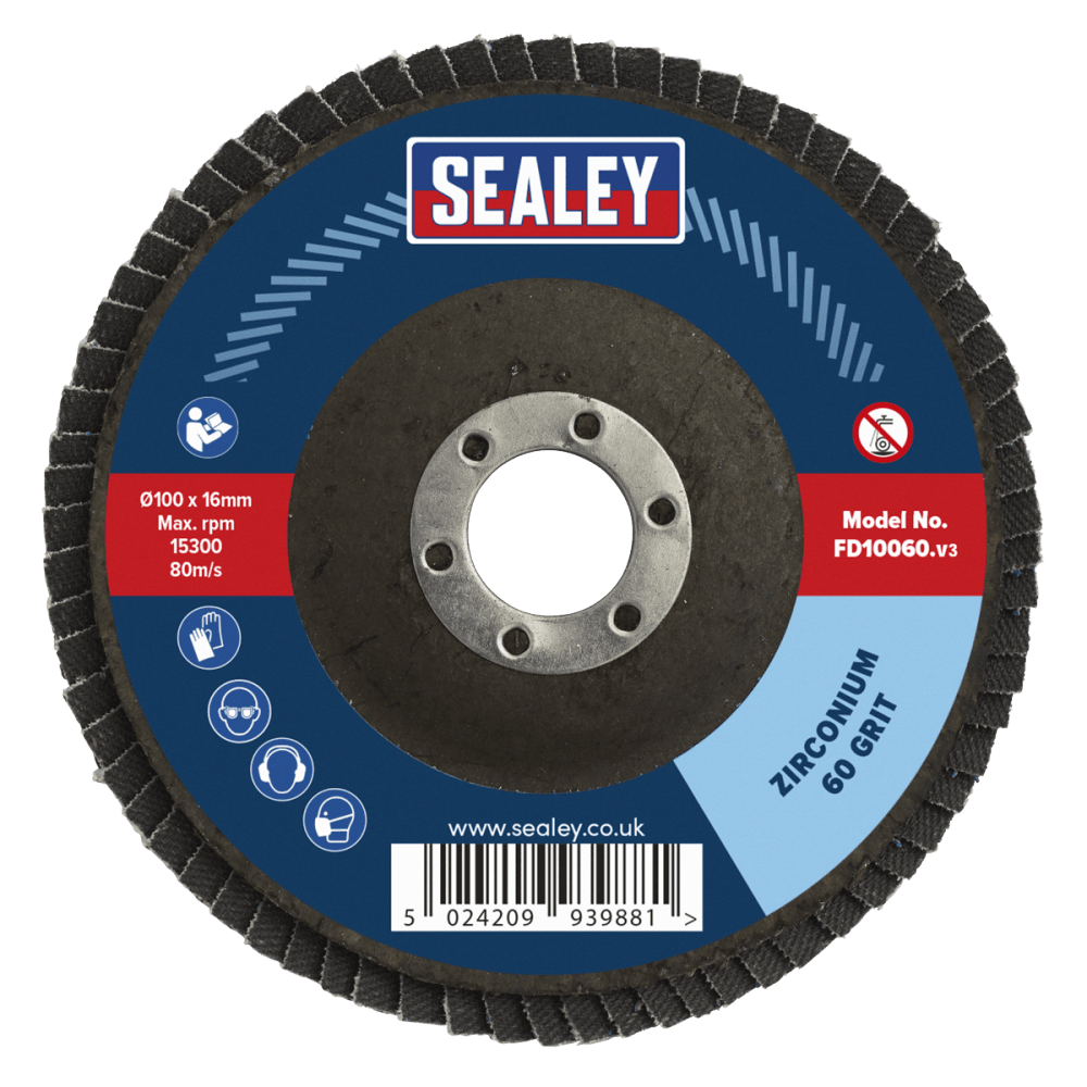 Sealey Flap Disc Zirconium 100mm 16mm Bore 60Grit Model No-FD10060