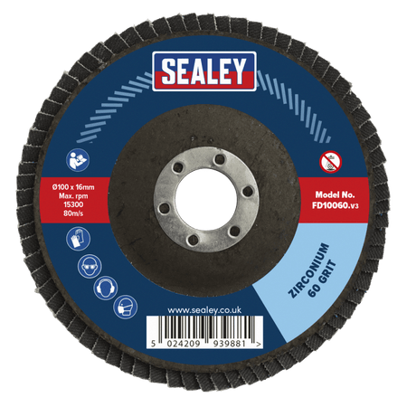 Sealey Flap Disc Zirconium 100mm 16mm Bore 60Grit Model No-FD10060
