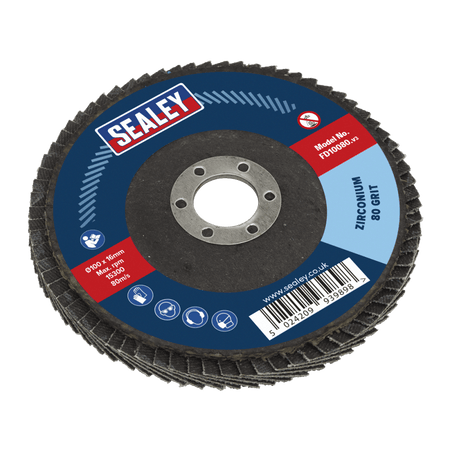 Sealey Flap Disc Zirconium 100mm 16mm Bore 80Grit Model No-FD10080