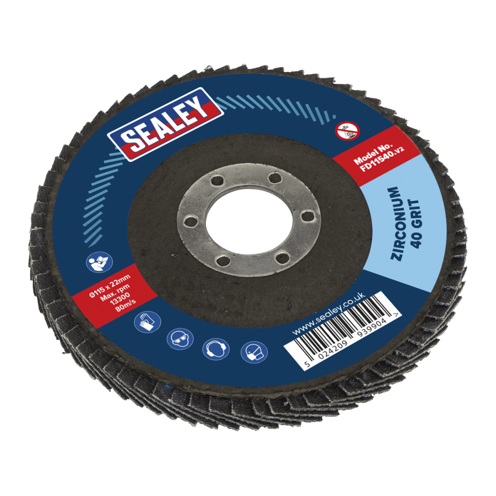 Sealey Flap Disc Zirconium 115mm 22mm Bore 40Grit Model No-FD11540
