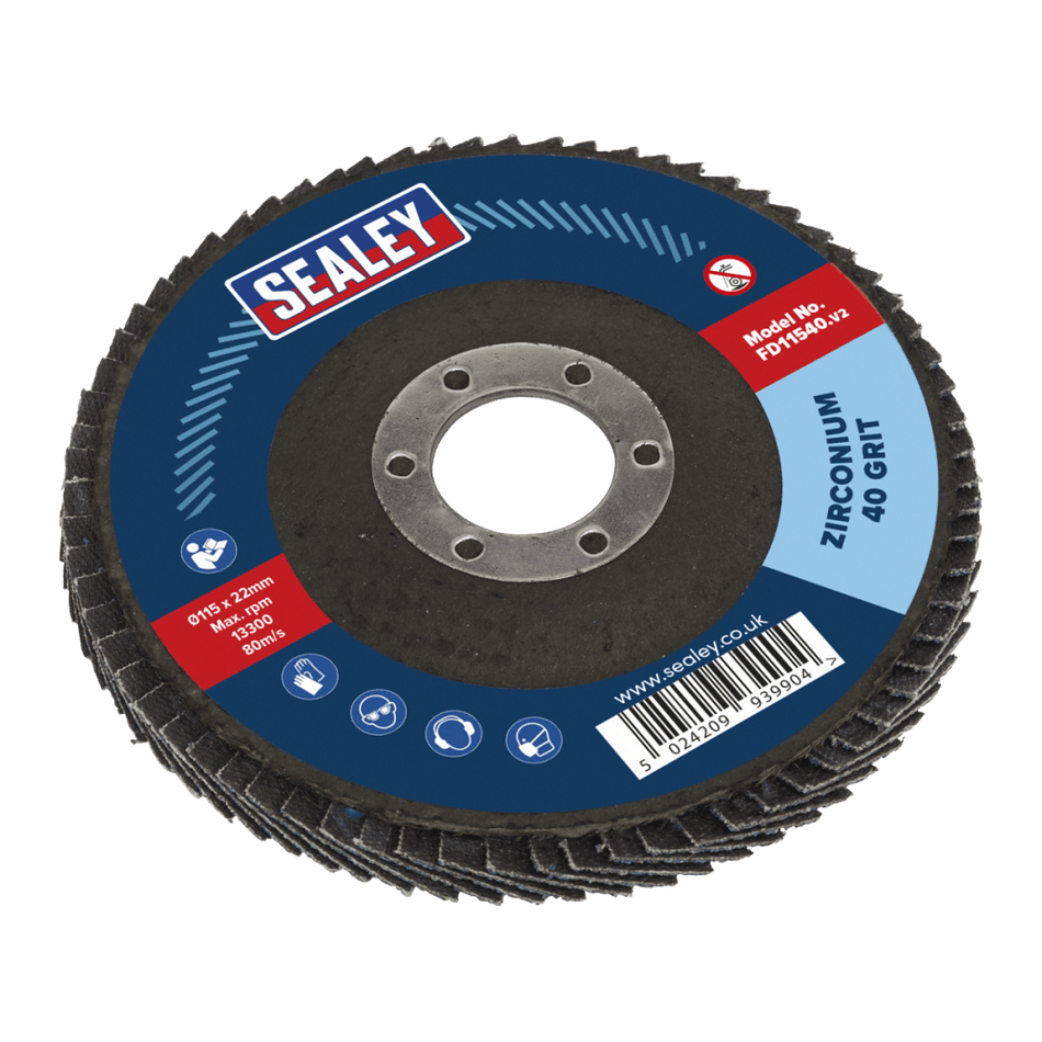 Sealey Flap Disc Zirconium 115mm 22mm Bore 40Grit Model No-FD11540