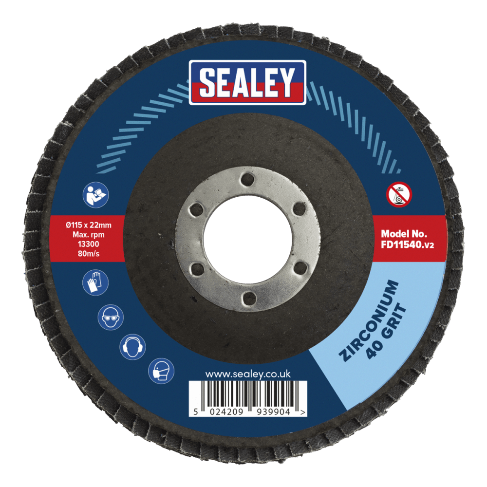 Sealey Flap Disc Zirconium 115mm 22mm Bore 40Grit Model No-FD11540