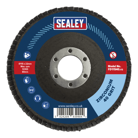 Sealey Flap Disc Zirconium 115mm 22mm Bore 40Grit Model No-FD11540