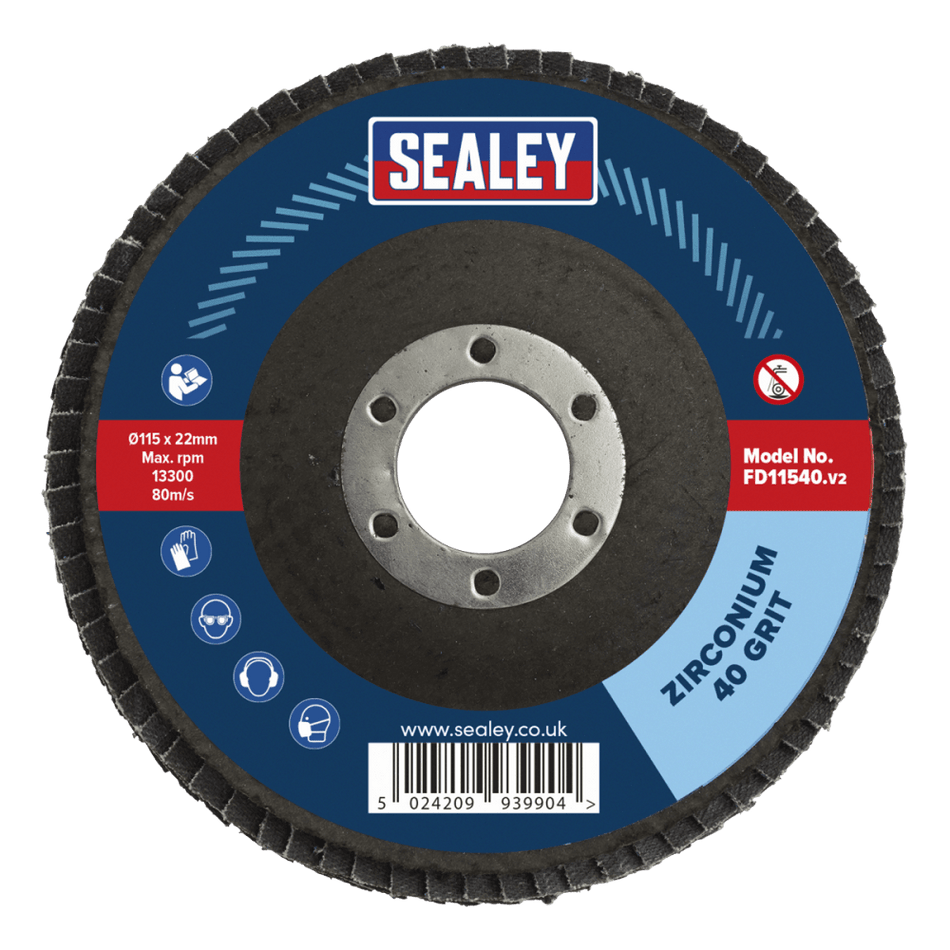 Sealey Flap Disc Zirconium 115mm 22mm Bore 40Grit Model No-FD11540