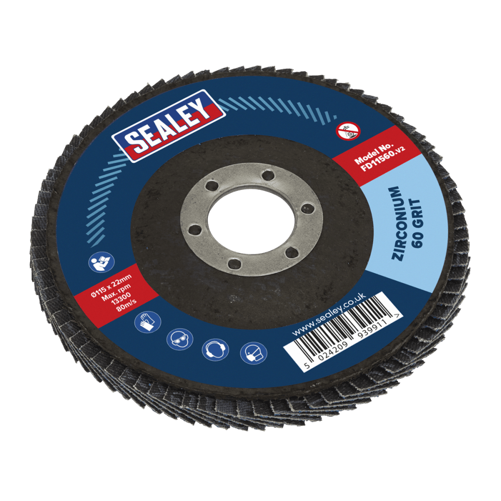 Sealey Flap Disc Zirconium 115mm 22mm Bore 60Grit Model No-FD11560