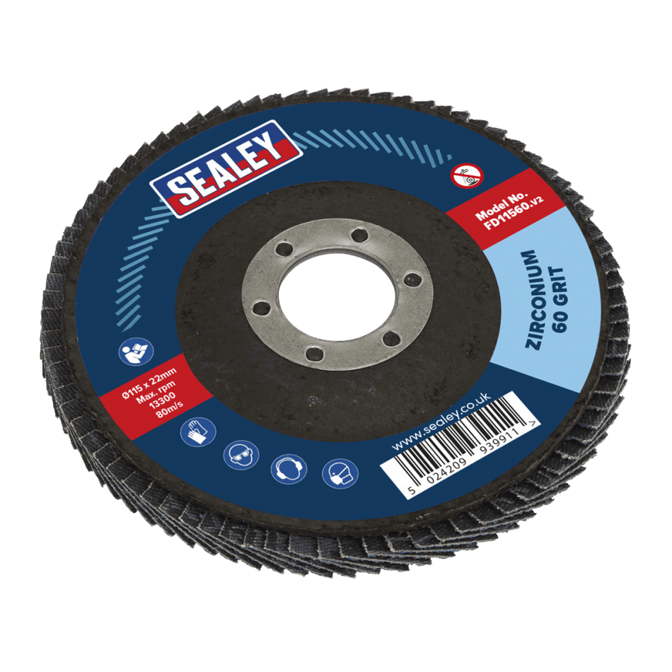 Sealey Flap Disc Zirconium 115mm 22mm Bore 60Grit Model No-FD11560