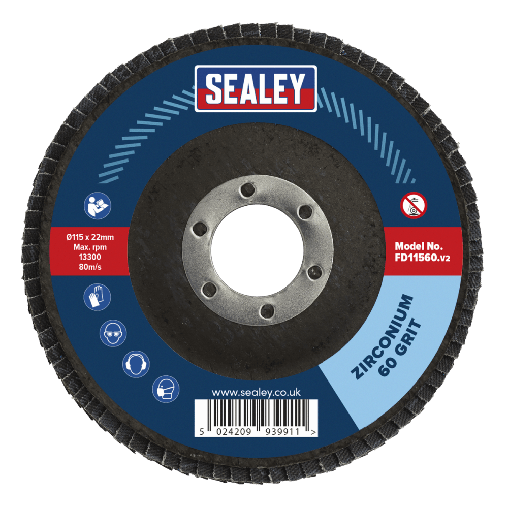 Sealey Flap Disc Zirconium 115mm 22mm Bore 60Grit Model No-FD11560