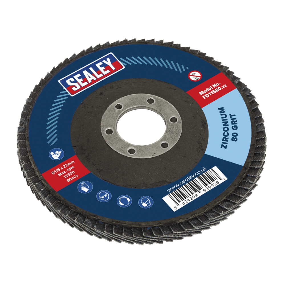 Sealey Flap Disc Zirconium 115mm 22mm Bore 80Grit Model No-FD11580