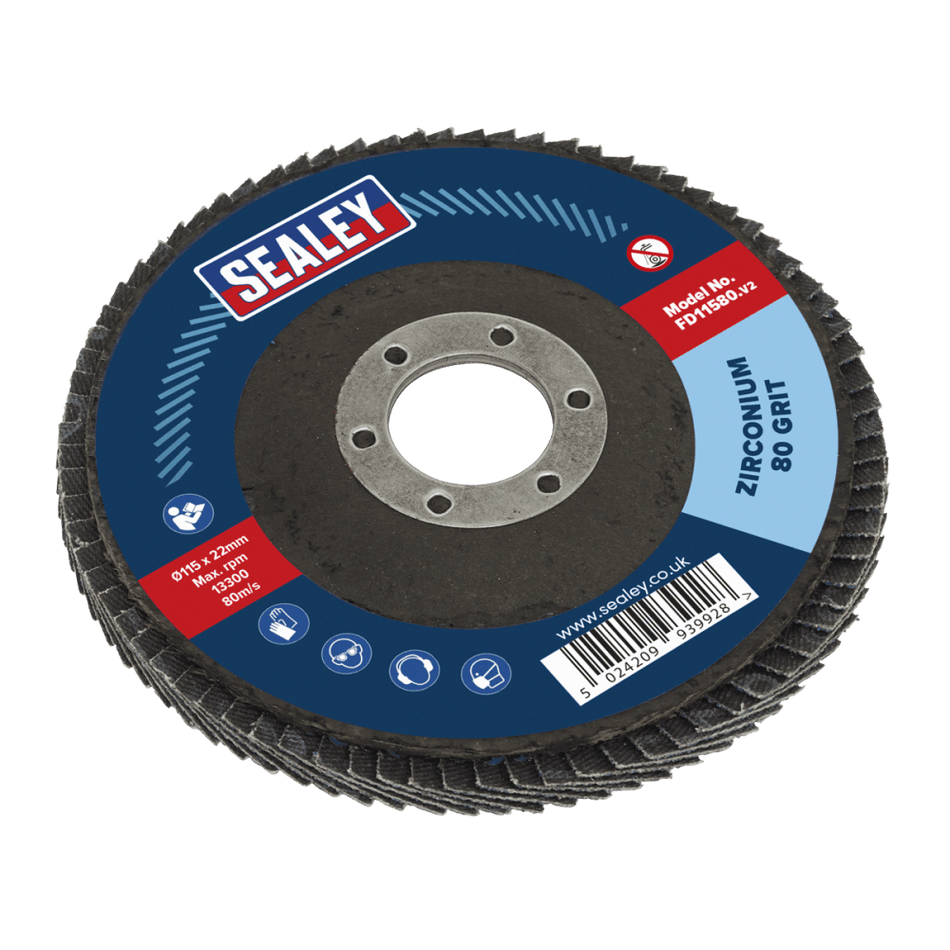 Sealey Flap Disc Zirconium 115mm 22mm Bore 80Grit Model No-FD11580