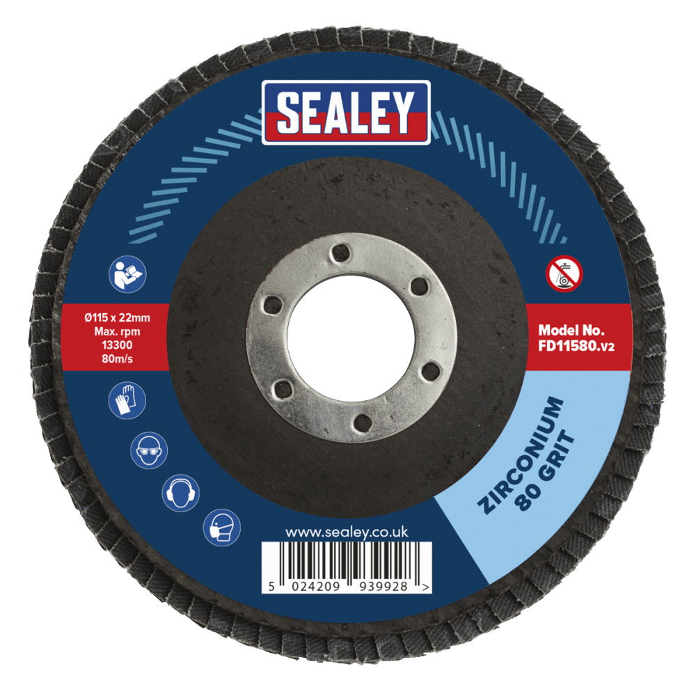Sealey Flap Disc Zirconium 115mm 22mm Bore 80Grit Model No-FD11580