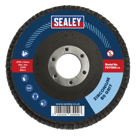 Sealey Flap Disc Zirconium 115mm 22mm Bore 80Grit Model No-FD11580