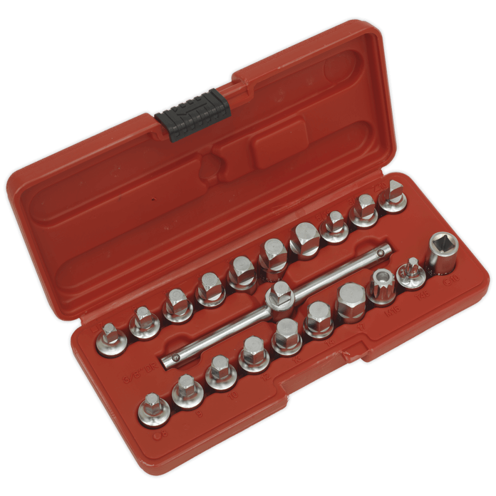 Sealey Oil Drain Plug Key Set 19pc 3/8"Sq Drive Model No-AK6586