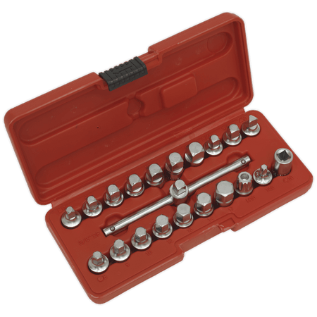 Sealey Oil Drain Plug Key Set 19pc 3/8"Sq Drive Model No-AK6586