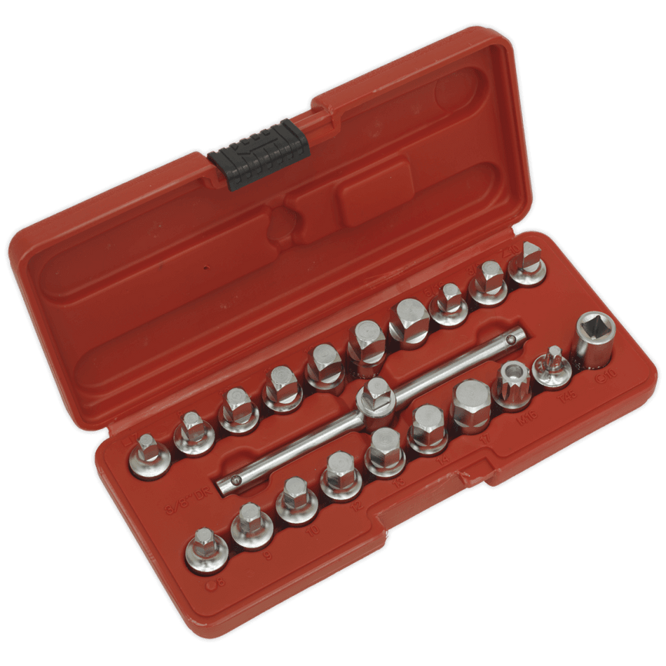 Sealey Oil Drain Plug Key Set 19pc 3/8"Sq Drive Model No-AK6586