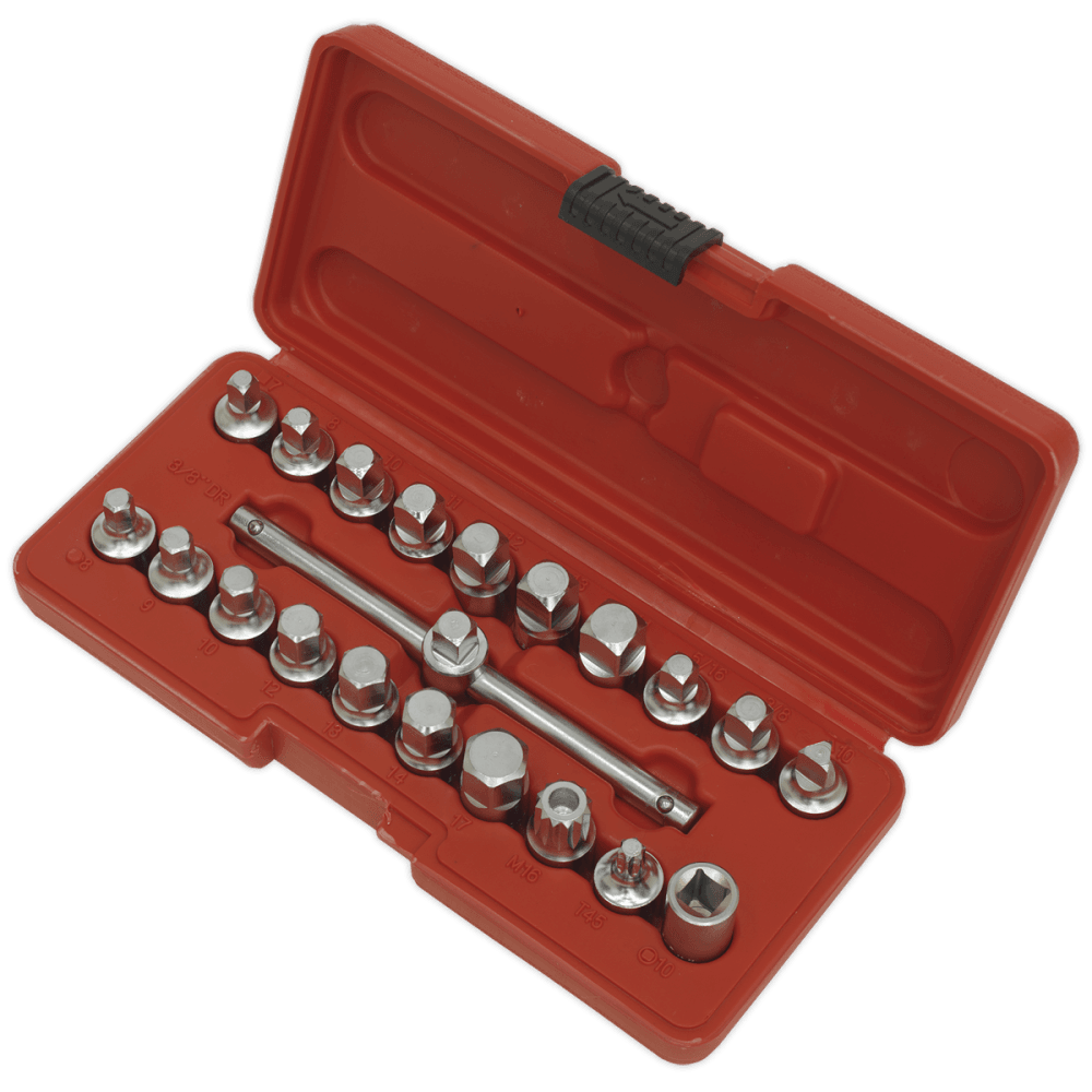 Sealey Oil Drain Plug Key Set 19pc 3/8"Sq Drive Model No-AK6586