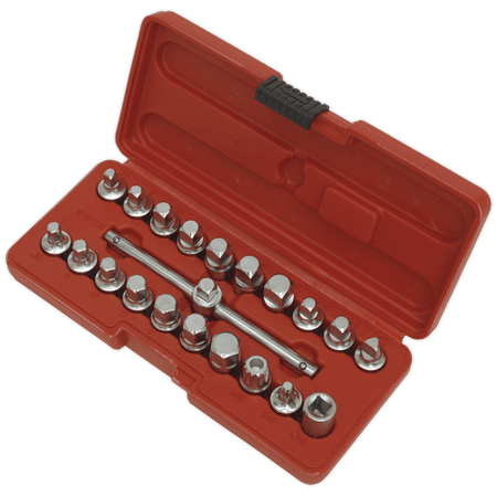 Sealey Oil Drain Plug Key Set 19pc 3/8"Sq Drive Model No-AK6586