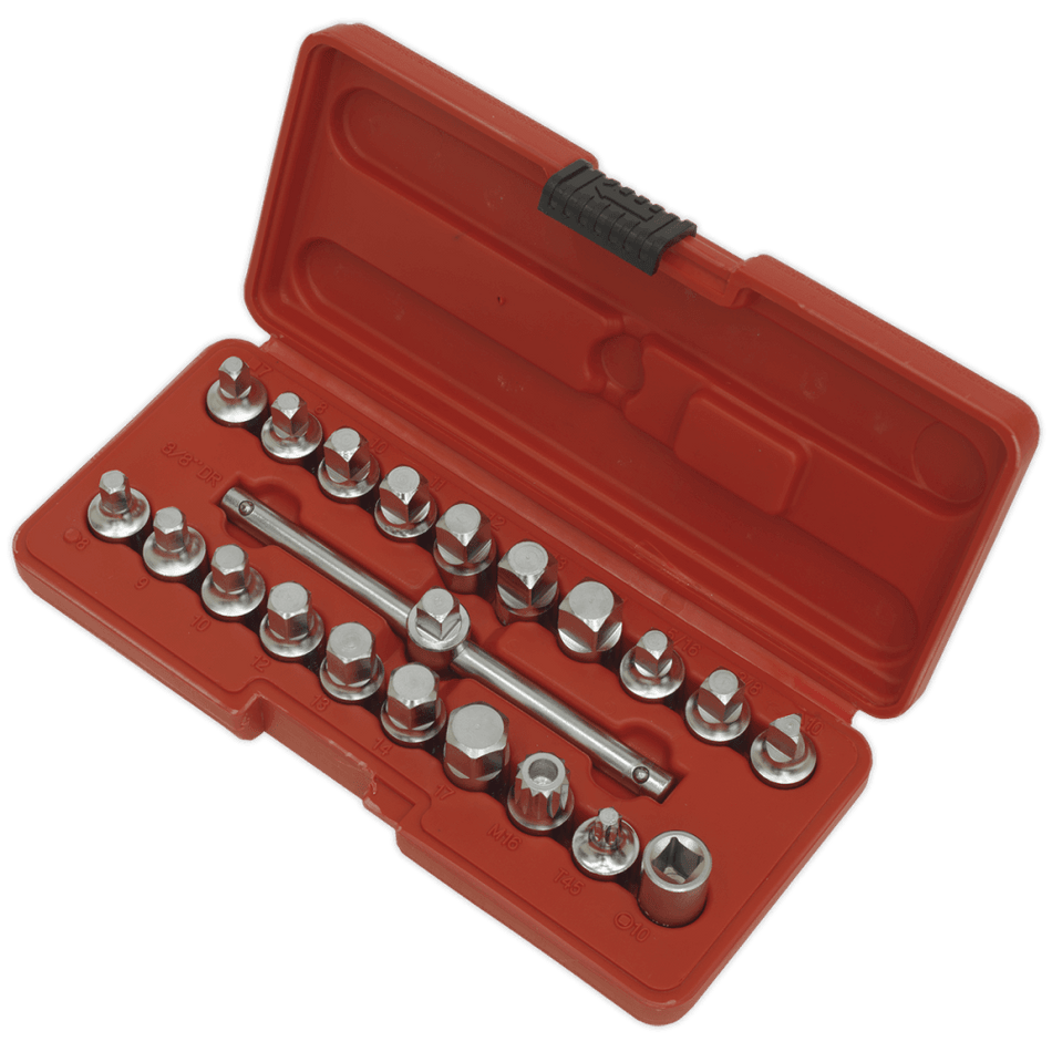 Sealey Oil Drain Plug Key Set 19pc 3/8"Sq Drive Model No-AK6586