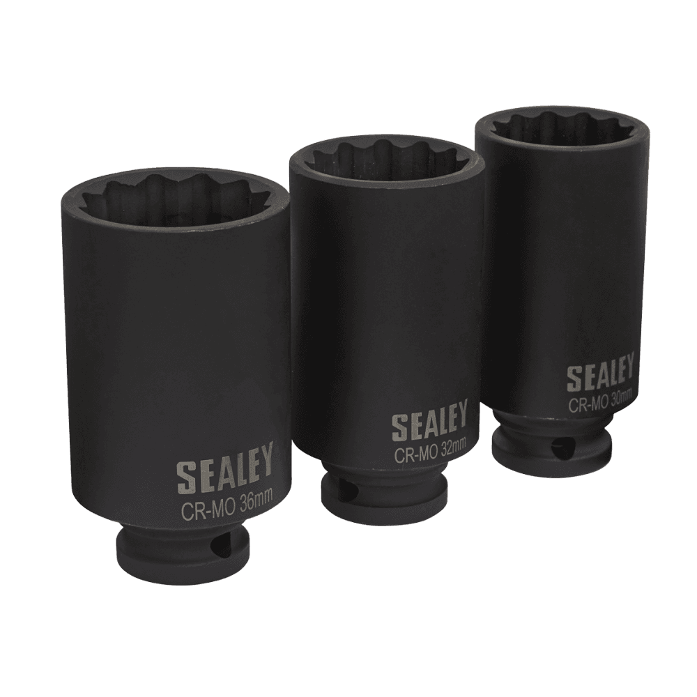 Sealey Impact Hub Nut Socket Set 3pc 12-Point 1/2"Sq Drive Model No-SX051