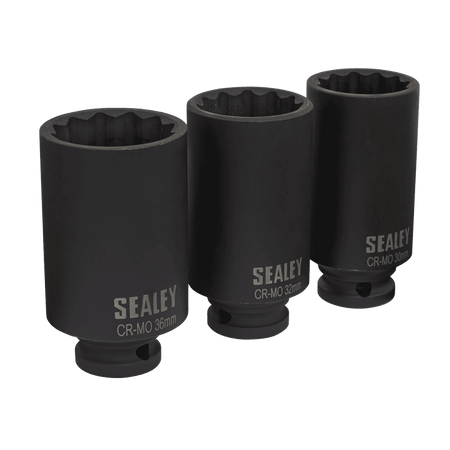 Sealey Impact Hub Nut Socket Set 3pc 12-Point 1/2"Sq Drive Model No-SX051