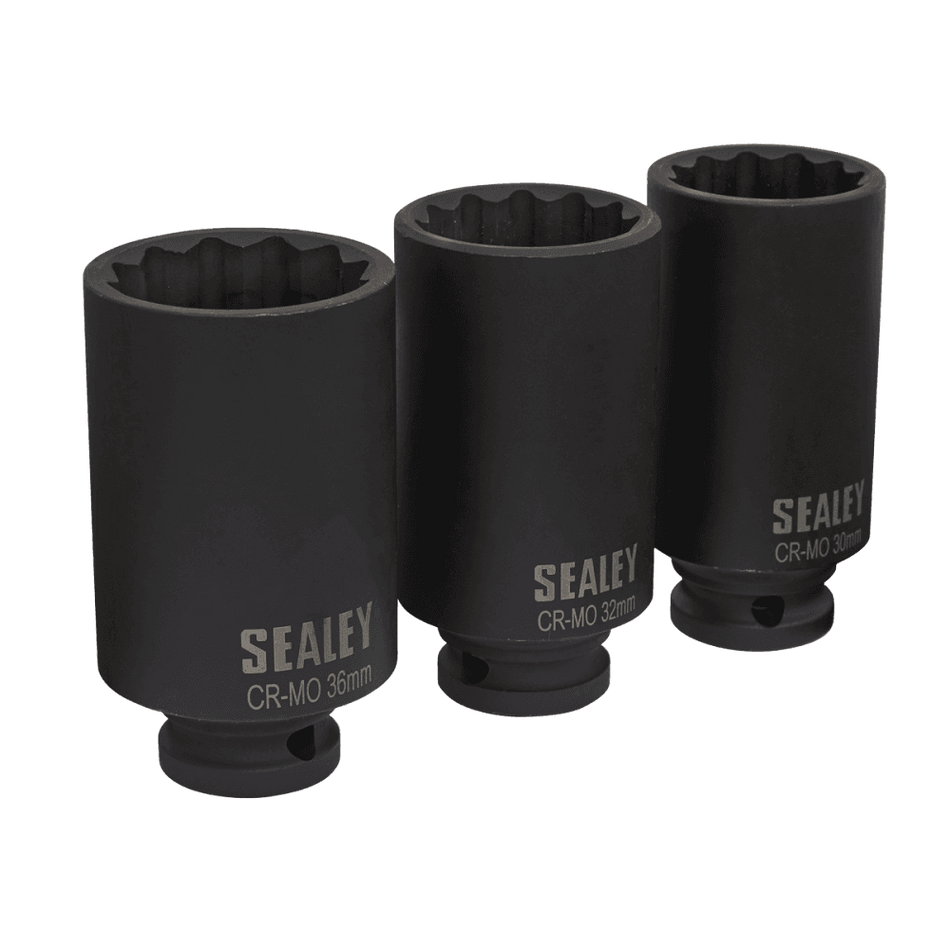 Sealey Impact Hub Nut Socket Set 3pc 12-Point 1/2"Sq Drive Model No-SX051