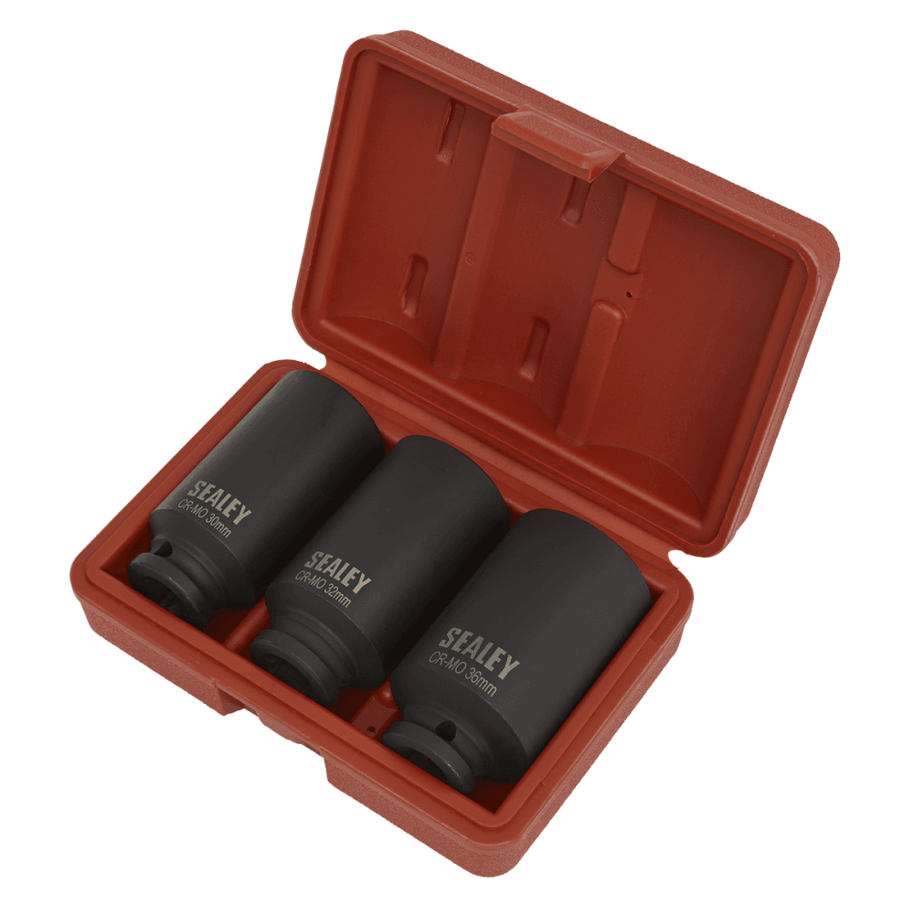 Sealey Impact Hub Nut Socket Set 3pc 12-Point 1/2"Sq Drive Model No-SX051