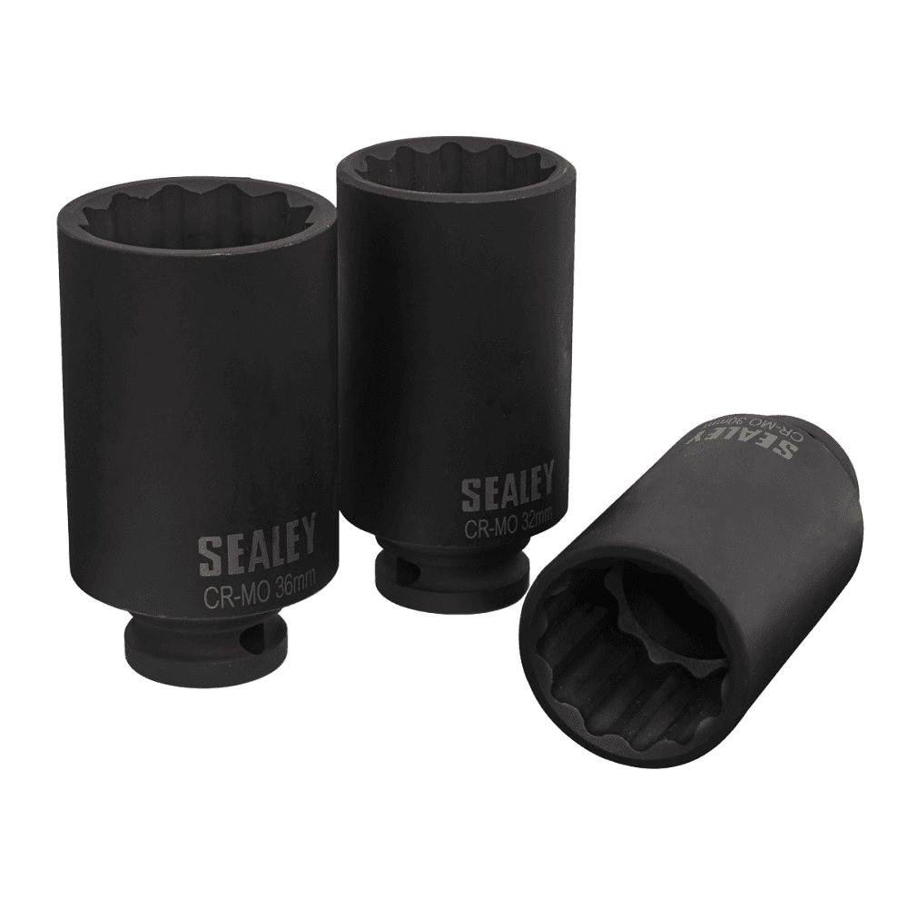 Sealey Impact Hub Nut Socket Set 3pc 12-Point 1/2"Sq Drive Model No-SX051