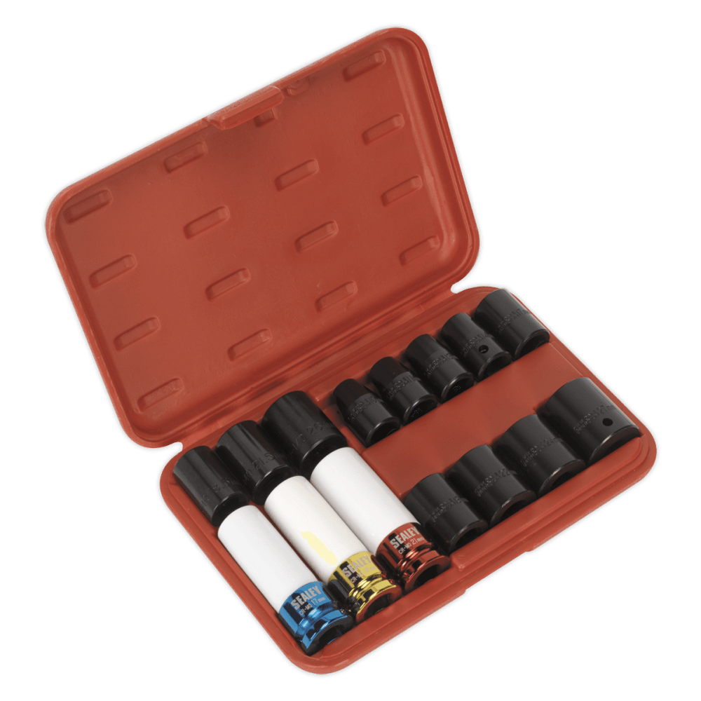 Sealey Impact Socket & Wheel Nut Remover Set 15pc 1/2"Sq Drive Model No-AK5615M
