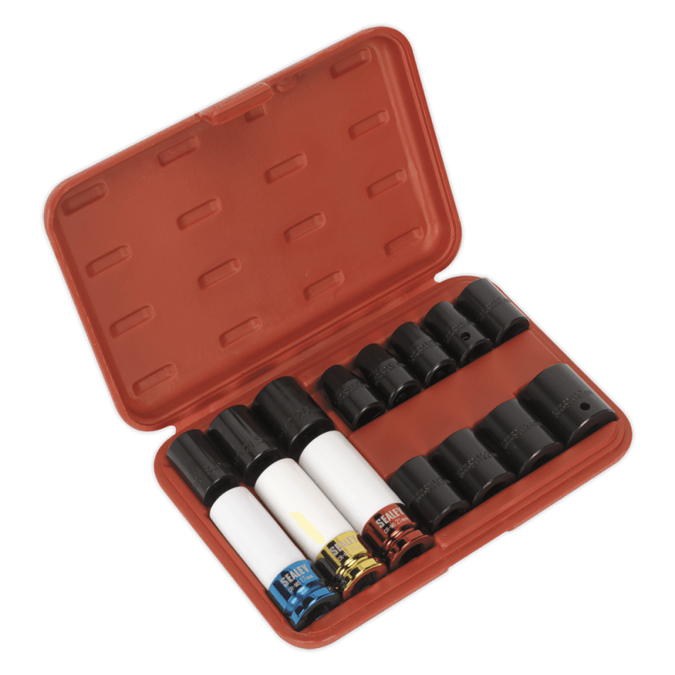 Sealey Impact Socket & Wheel Nut Remover Set 15pc 1/2"Sq Drive Model No-AK5615M
