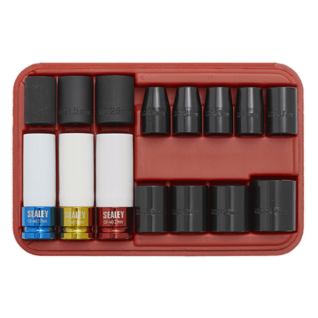 Sealey Impact Socket & Wheel Nut Remover Set 15pc 1/2"Sq Drive Model No-AK5615M