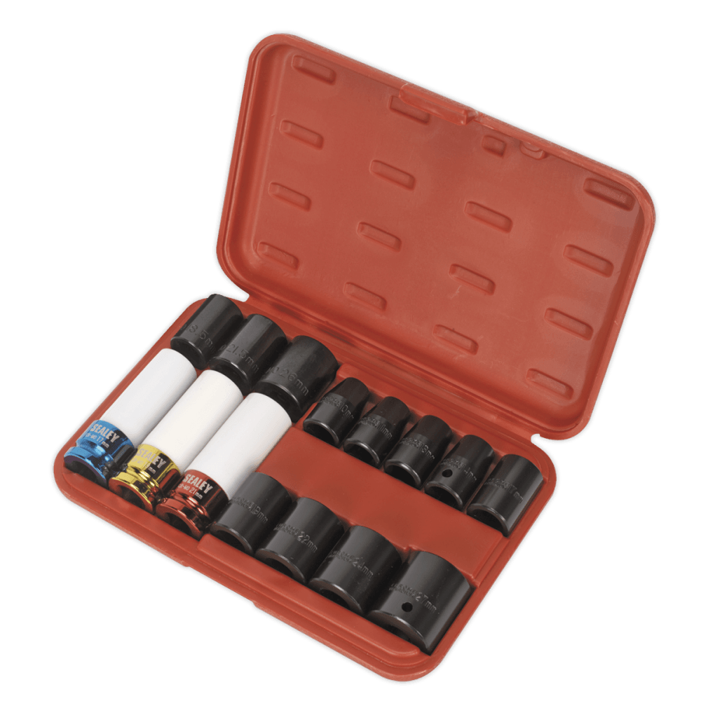 Sealey Impact Socket & Wheel Nut Remover Set 15pc 1/2"Sq Drive Model No-AK5615M