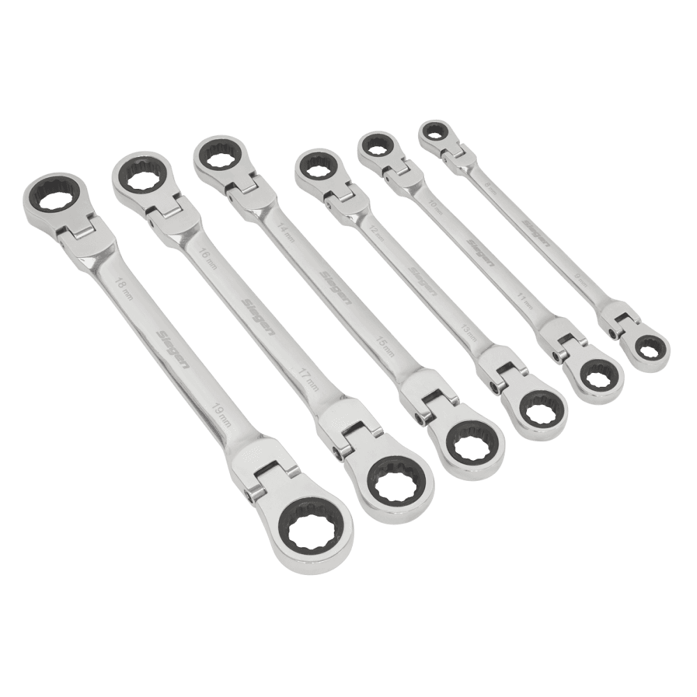 Sealey Flexi-Head Double End Ratchet Ring Spanner Set 6pc Metric Model No-S0806